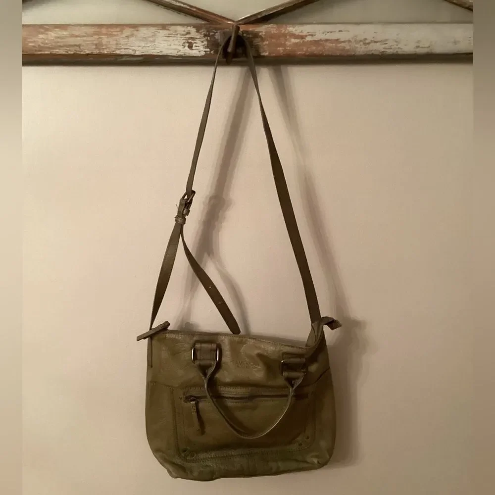 AMERICAN LEATHER CO GROVE OLIVE GREEN LEATHER SATCHEL CROSSBODY BAG